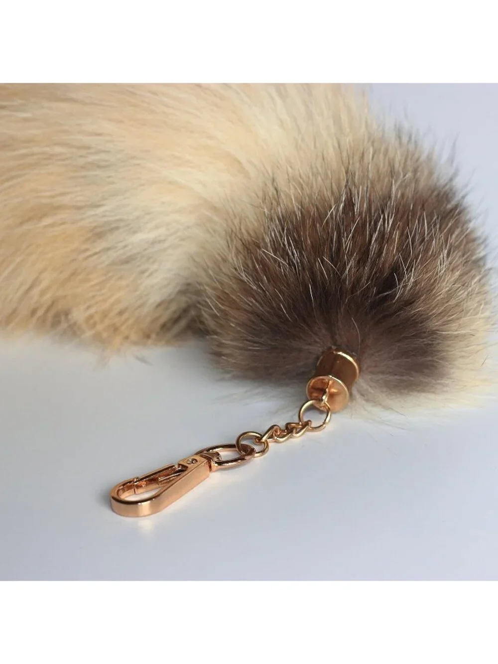 Women's Earth Yellow Real Fox Tail Fur Toy Keychain Clasp Fashion Charm Cosplay